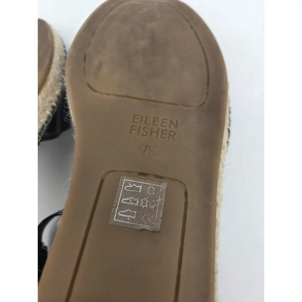Eileen Fisher Black Lala Fisherman Sandal Ankle Strap Leather Black Sandal 7.5